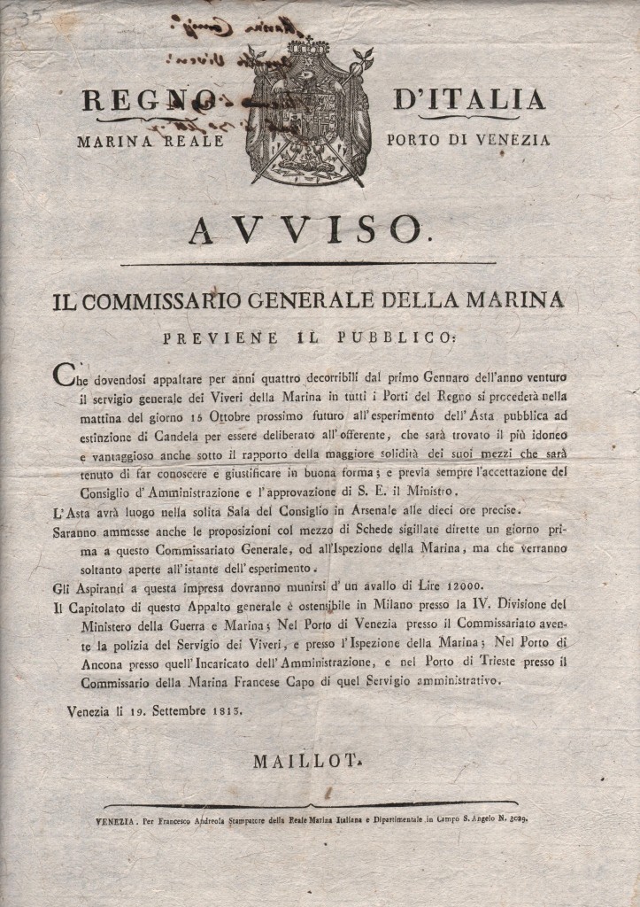 1815 Regno d'Italia ril a Venezia Viveri alla Marina