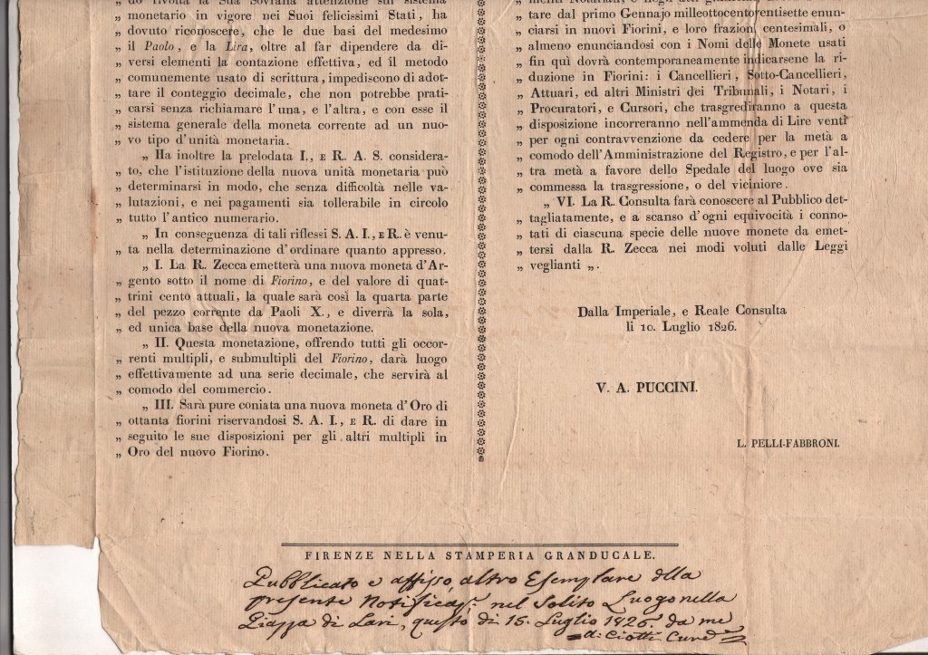 1826 Notificazione sulle Monete Toscana (2)