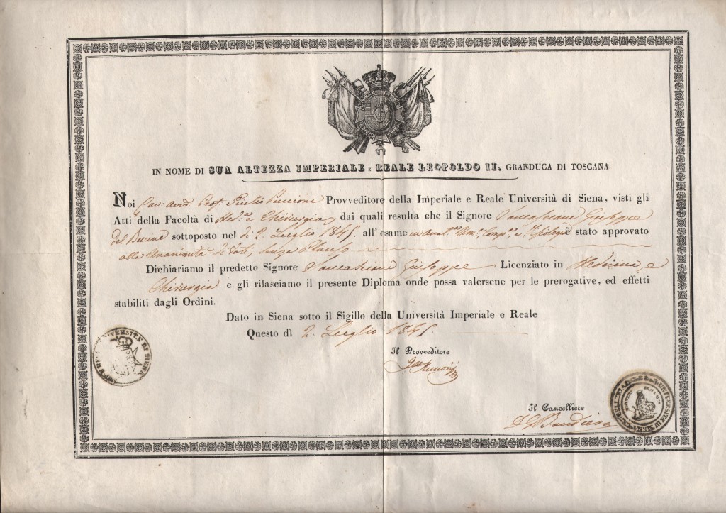 1849 Laurea in Chirurgia ril a Siena