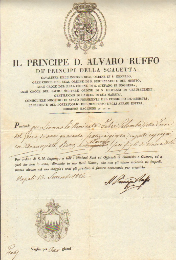 1822 Il Principe D.Alvaro Ruffo,,, Napoli di1a