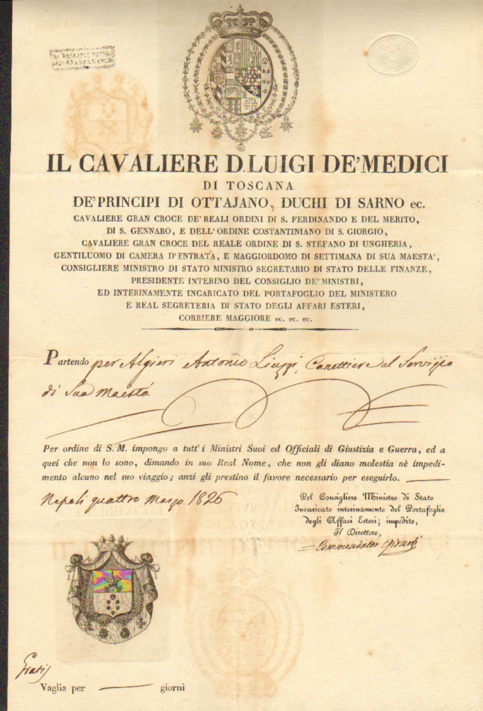 1826 Il Cavaliere D.Luigi de Medici Napoli di1