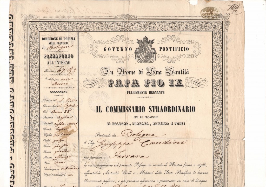 1850 Commissario Straordinario Presso le Province di Bologna Ferrara Forli Ravenna Dato in Bologna