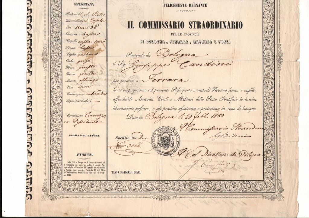 1850 Commissario Straordinario Presso le Province di Bologna Ferrara Forli Ravenna Dato in Bologna (2)