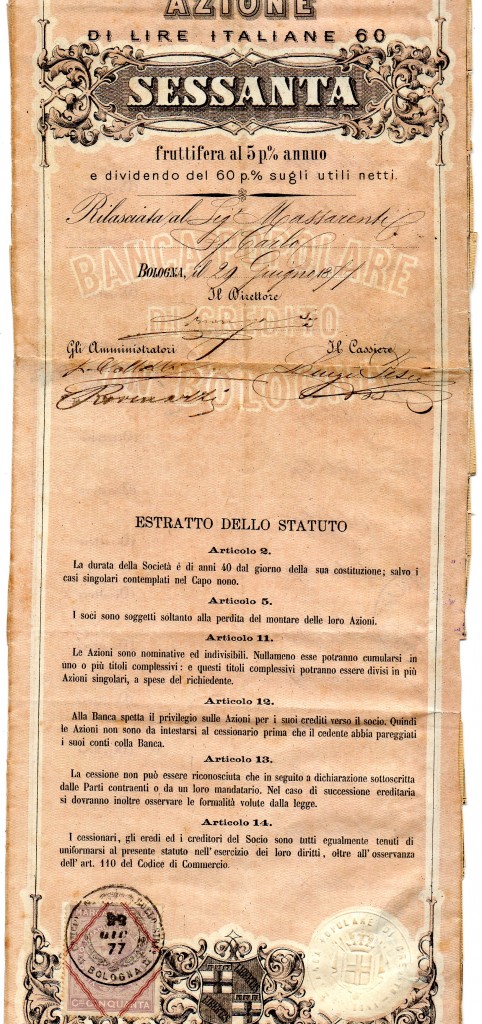 1877 Banca Popolare di Credito in Bologna Bologna-