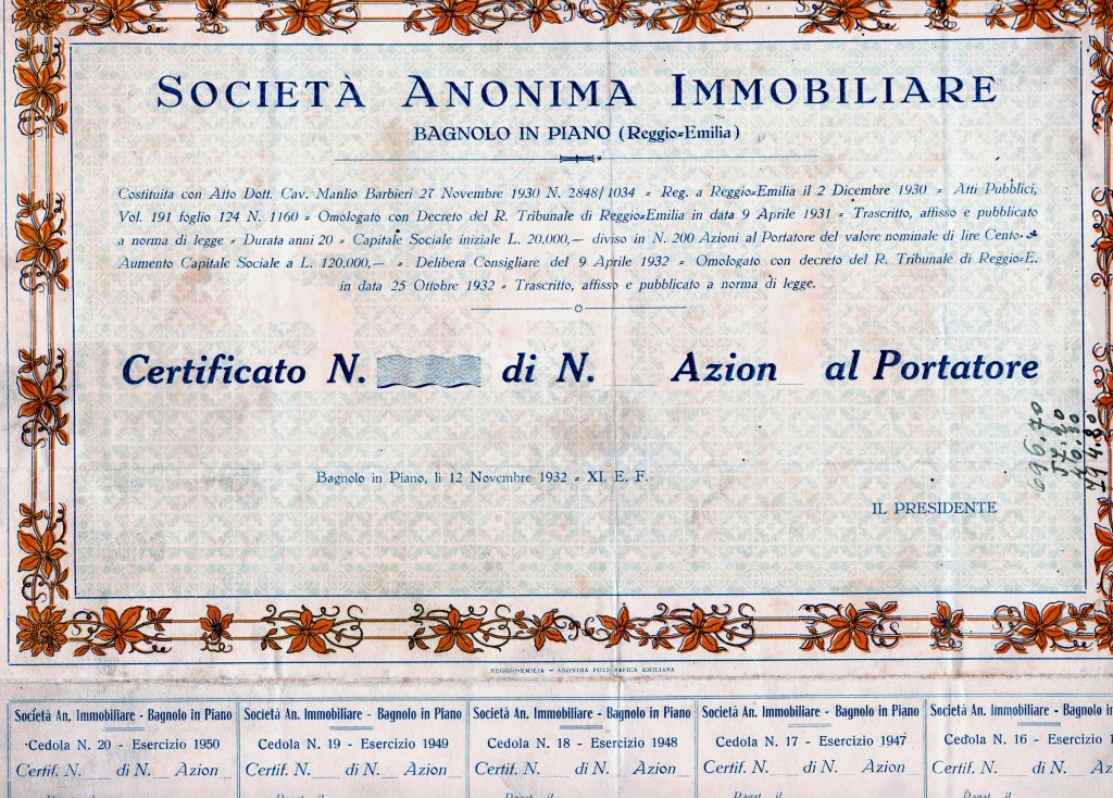 Soc.Anonima Immobiliare Bagnolo in Piano Reggio Emilia 1932