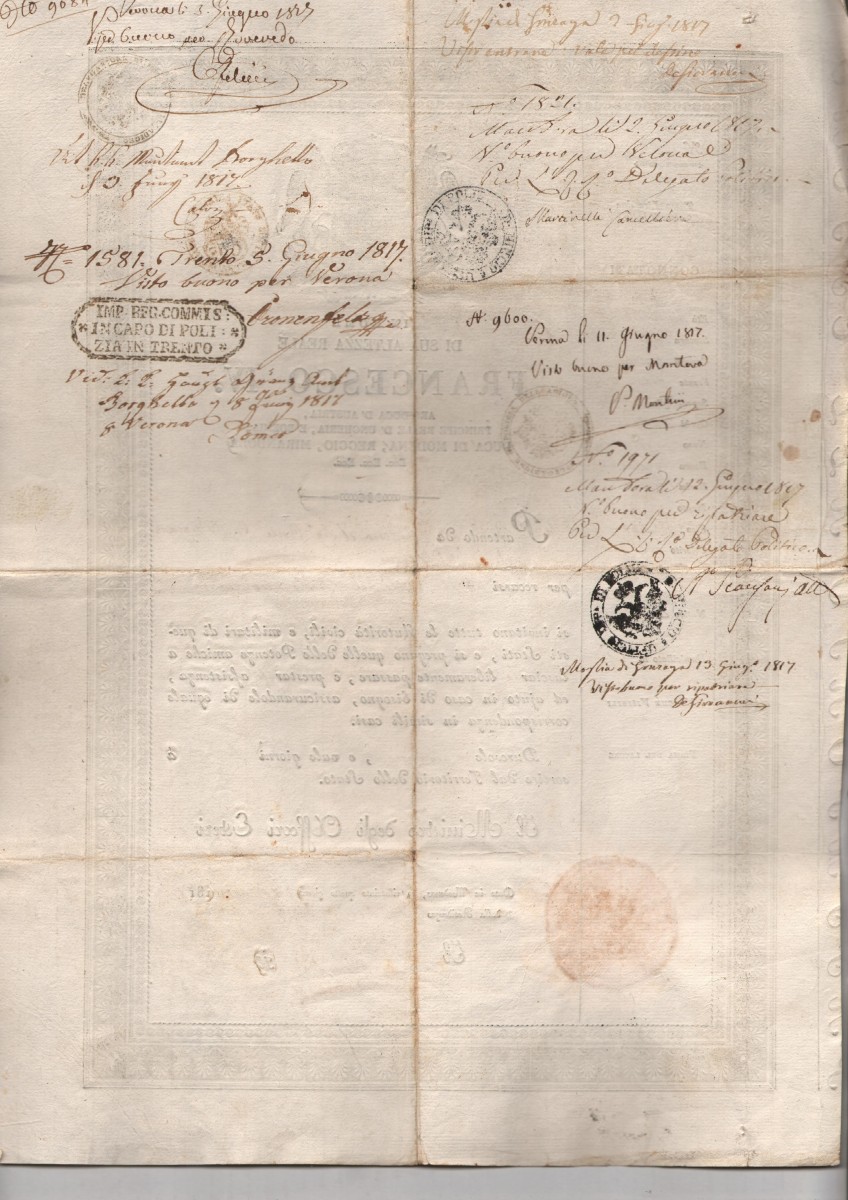 1817 Passaporto--''Francesco IV di Modena''dato al Conte Giovanni Michele Baldasseroni che si reca nel Tirolo Meridionale rilasciato a Modena ( Importante Famiglia di Ambasciatori (2)